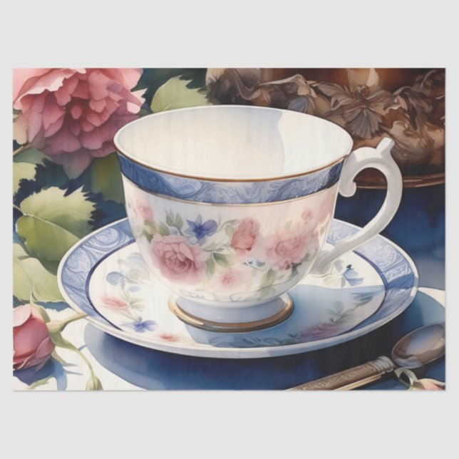 Victorian Tea and Saucer Decoupage Tissue Paper (Front)