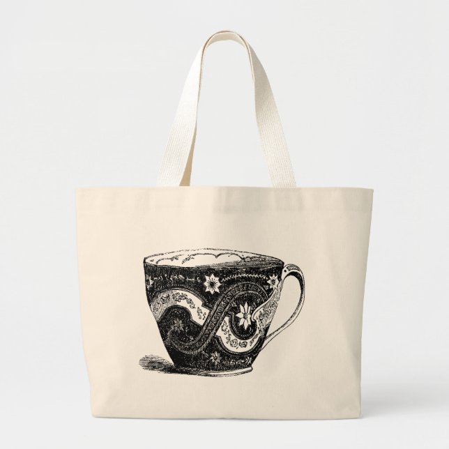 Victorian Tea Cup Totebag Large Tote Bag (Front)
