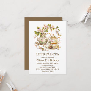 Victorian Tea Party Let's Par Tea 21st Birthday Invitation