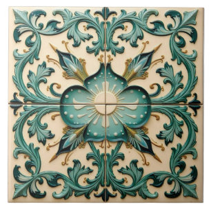 Victorian Teal Laurel Tile