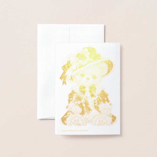 Victorian Teddy Bear Foil Card (Back With Envelope)