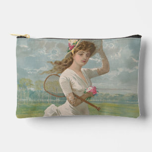 Victorian Tennis Lady with Flowered Hat Antique  Accessory Pouch