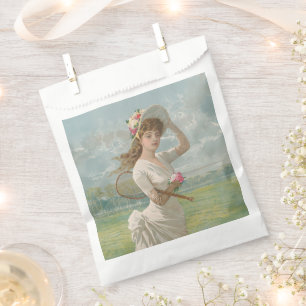 Victorian Tennis Lady with Flowered Hat Antique  Favour Bags