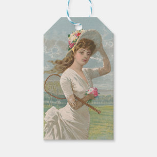 Victorian Tennis Lady with Flowered Hat Antique  Gift Tags
