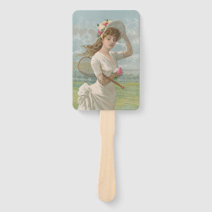 Victorian Tennis Lady with Flowered Hat Antique  Hand Fan