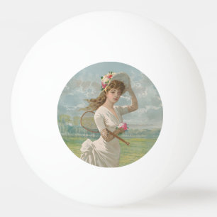 Victorian Tennis Lady with Flowered Hat Antique Ping Pong Ball