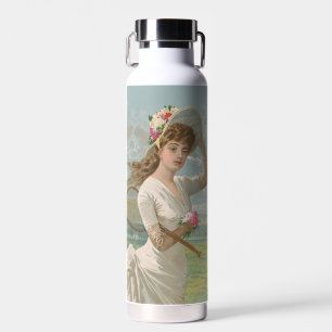 Victorian Tennis Lady with Flowered Hat Antique  Water Bottle
