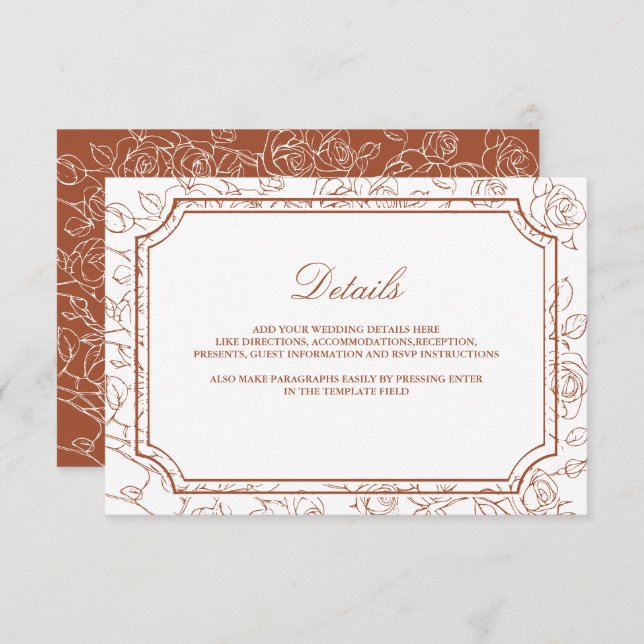 Victorian Terracotta Line Art Wedding Details Enclosure Card (Front/Back)