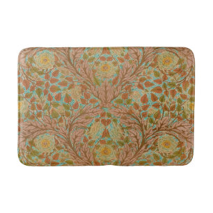 Victorian Terracotta Rose and Leaf Botanical Print Bath Mat