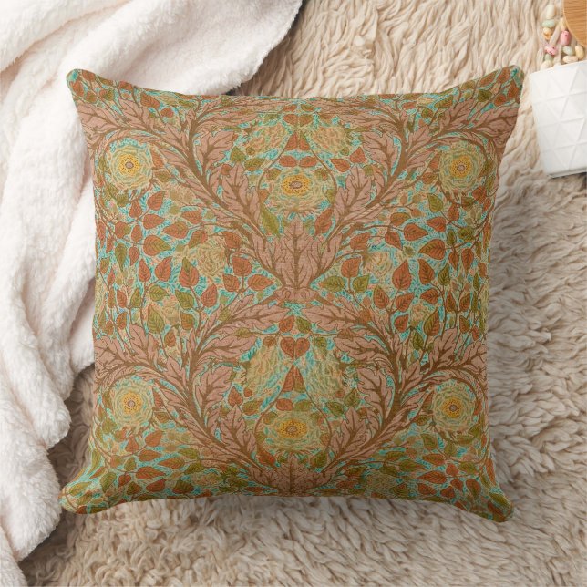 Victorian Terracotta Rose and Leaf Botanical Print Cushion (Blanket)