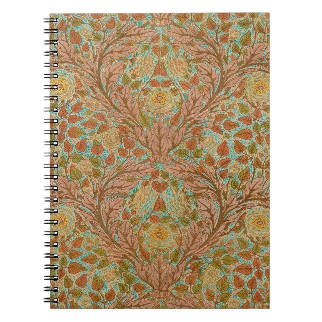 Victorian Terracotta Rose and Leaf Botanical Print Notebook (Front)