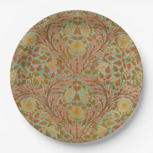 Victorian Terracotta Rose and Leaf Botanical Print Paper Plate