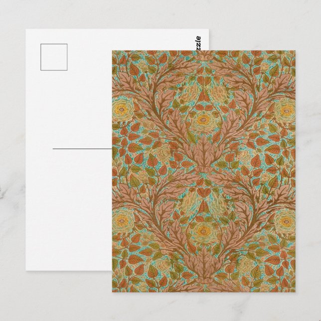 Victorian Terracotta Rose and Leaf Botanical Print Postcard (Front/Back)