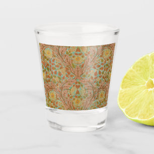 Victorian Terracotta Rose and Leaf Botanical Print Shot Glass