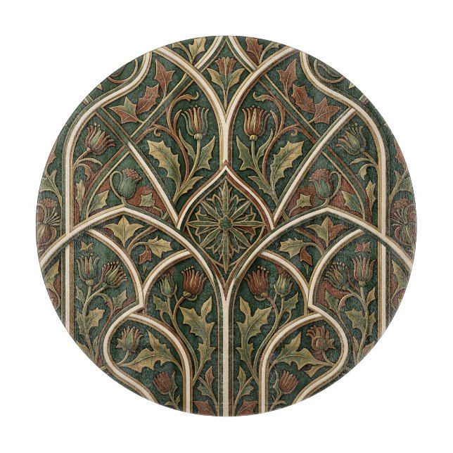 Victorian Thistle Floral Pattern Dark Green  Cutting Board (Front)