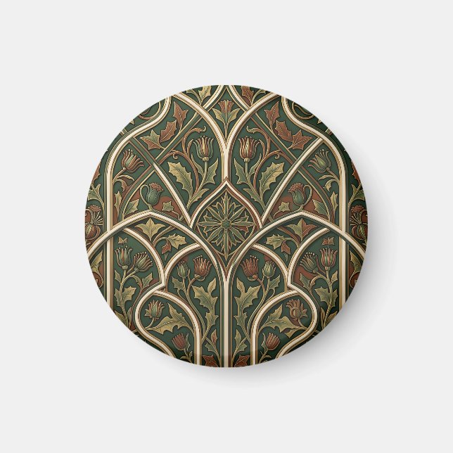 Victorian Thistle Floral Pattern Dark Green  Magnet (Front)