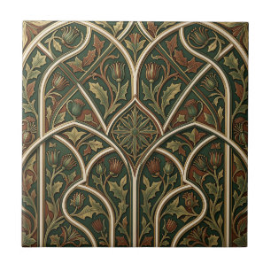 Victorian Thistle Floral Pattern Dark Green Tile