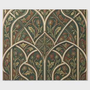Victorian Thistle Floral Pattern Dark Green  Wrapping Paper