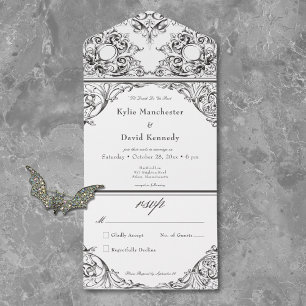 Victorian Til Death Black White Wedding No Dinner All In One Invitation