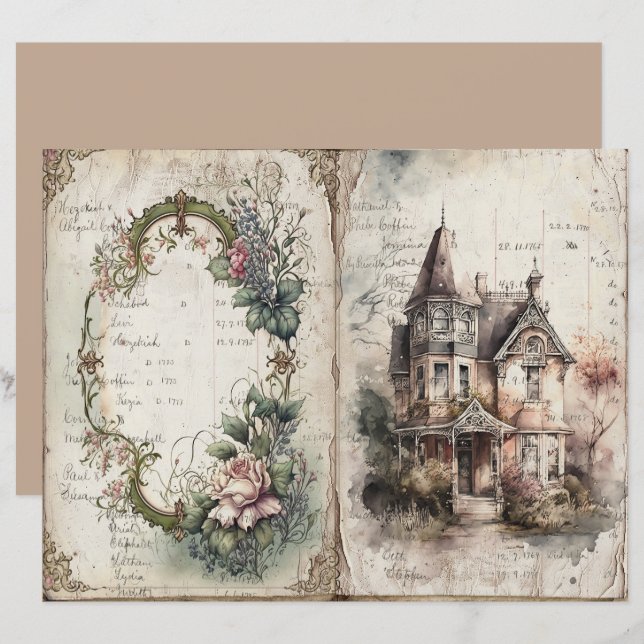 Victorian Time Junk Journal Paper  (Front/Back)