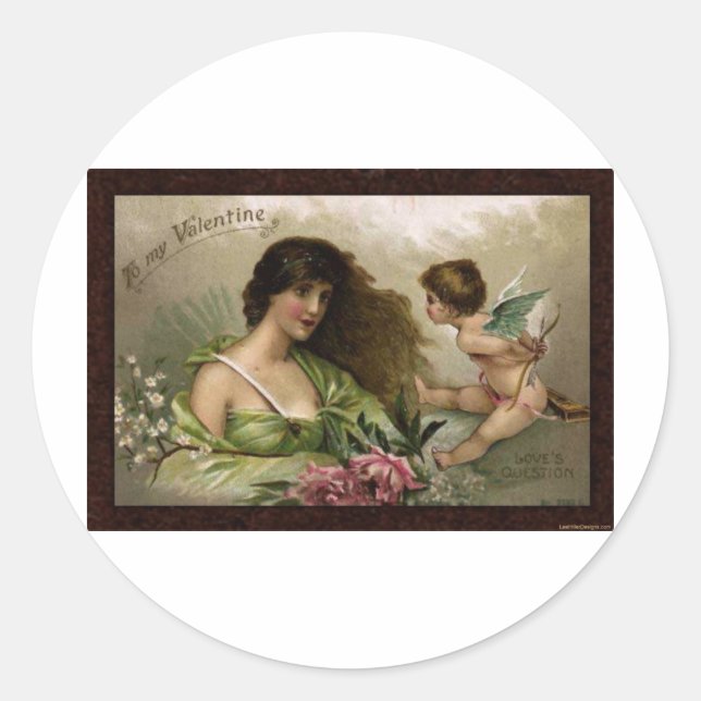 Victorian to My Valentine Love's Question Gifts Classic Round Sticker (Front)