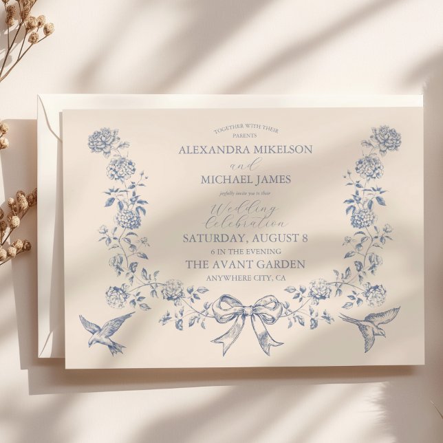 Victorian Toile French Blue Classic Wedding Invitation (Creator Uploaded)