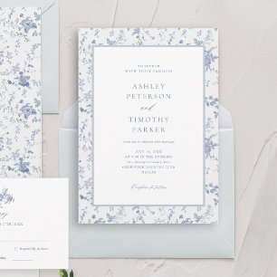 Victorian Toile French Blue Classic Wedding  Invitation