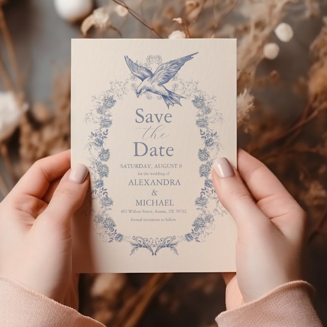 Victorian Toile French Blue Classic Wedding Save The Date (Creator Uploaded)