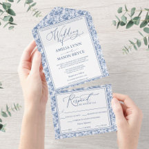 Victorian Toile Vintage Blue Floral Wedding 