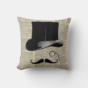 Victorian top hat, vintage dictionary print cushion
