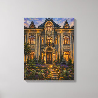 Victorian Townhouse Oil Painting Canvas Print