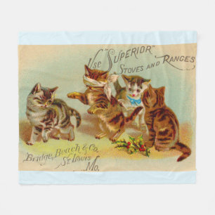 Victorian trade card kittens playing fleece blanket