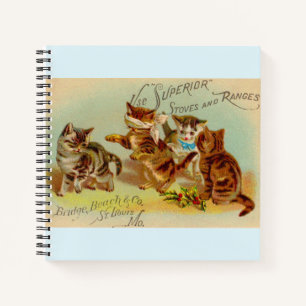 Victorian trade card kittens playing notebook