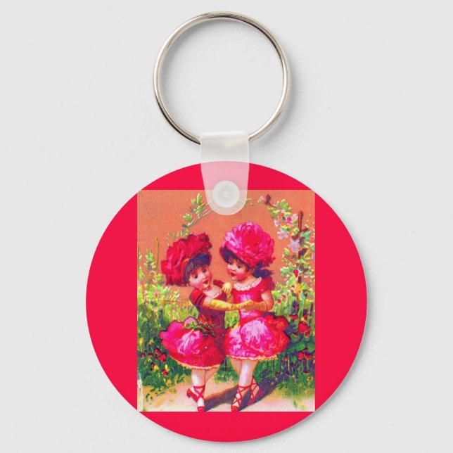 Victorian trade card little dancers in pink key ring (Front)