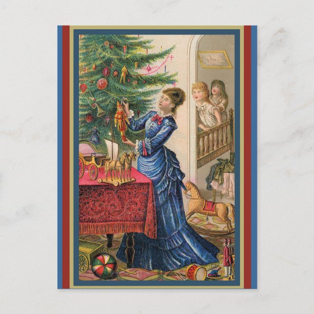 Victorian Trade Card Mother Decorating Tree (Front)