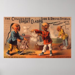 Victorian tradecard celluloid corset clasps poster