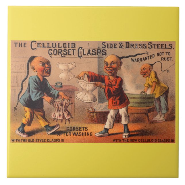 Victorian tradecard celluloid corset clasps tile (Front)