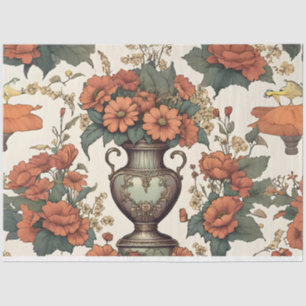 Victorian Traditional Vase With Flowers Decoupage Tissue Paper