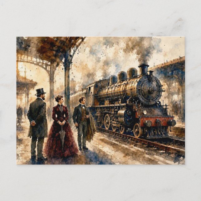 Victorian Train Station Scene,  Postcard (Front)