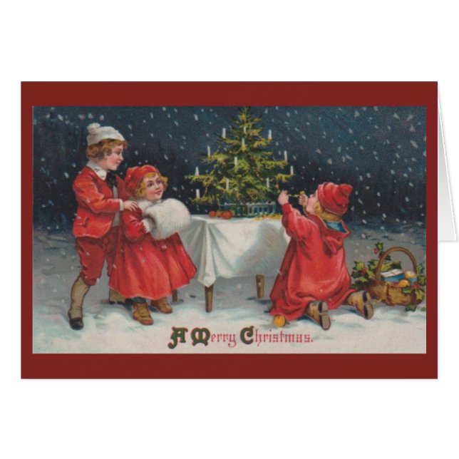 Victorian Tree Decorating Christmas Greeting Card (Front Horizontal)
