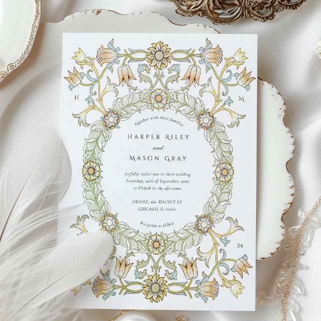 Victorian Tulips William Morris Wedding Invitation (Creator Uploaded)
