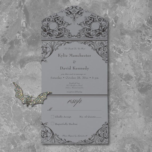 Victorian Until Death Black Grey Wedding No Dinner All In One Invitation (Creator Uploaded)