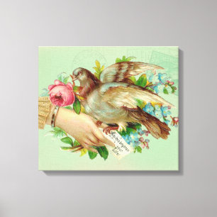 Victorian Valentine Bird and rose Canvas Print