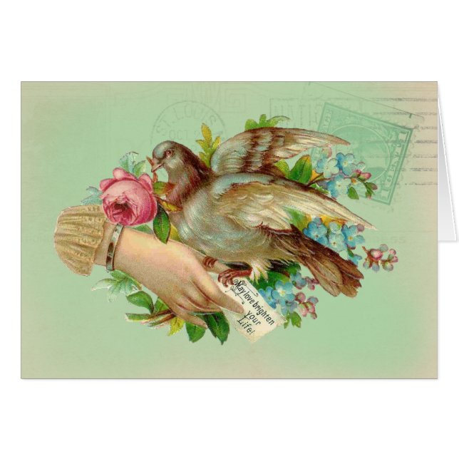 Victorian Valentine Bird and rose,Mothers Day (Front Horizontal)