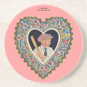 Victorian Valentine Boy with Baseball Bat Coaster