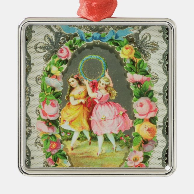 Victorian Valentine Card Metal Tree Decoration (Front)
