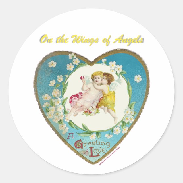 Victorian Valentine On the Angels of Angels Gifts Classic Round Sticker (Front)