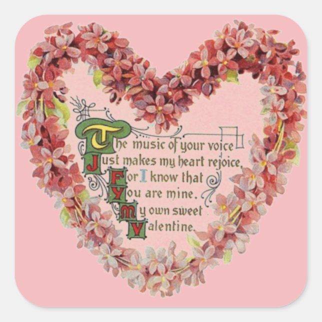 Victorian Valentine with Irish Sentiment Square Sticker (Front)