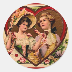 Victorian Valentines Couple Classic Round Sticker