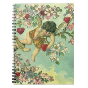Victorian Valentines Day Cupids Vintage Heart Tree Spiral Notebook